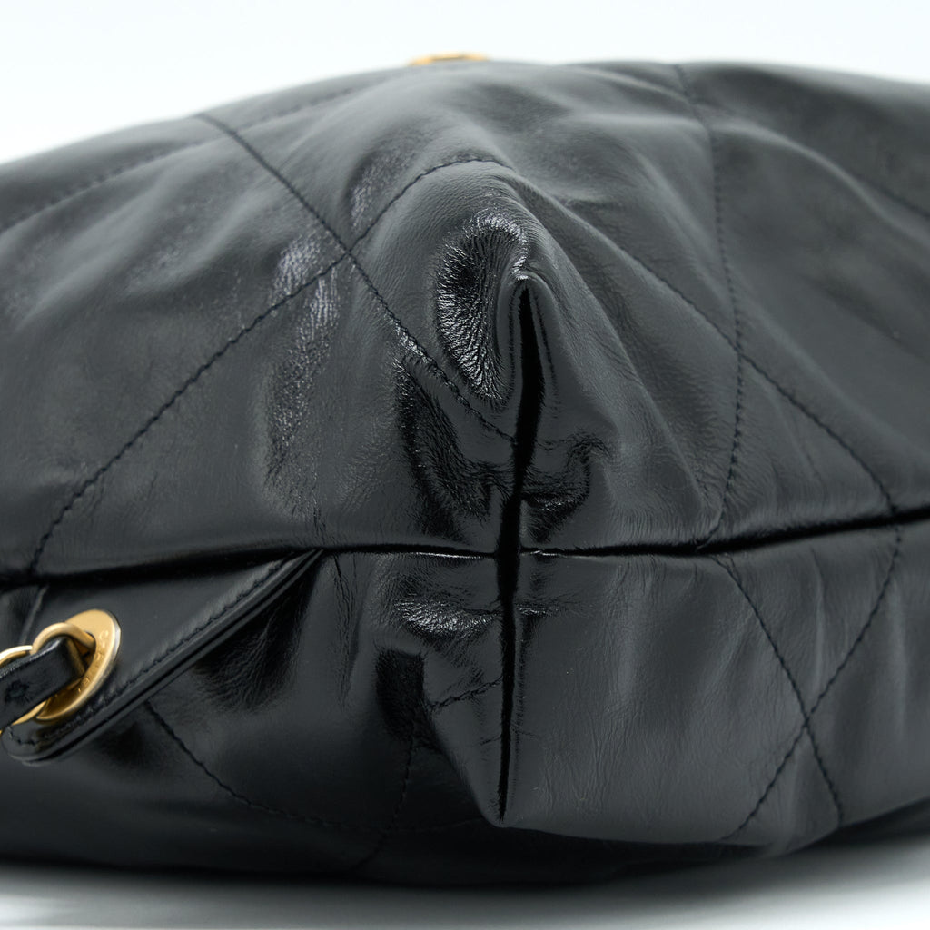 CHANEL 22 BACKPACK SHINY CALFSKIN BLACK BRUSHED GHW (MICROCHIP)