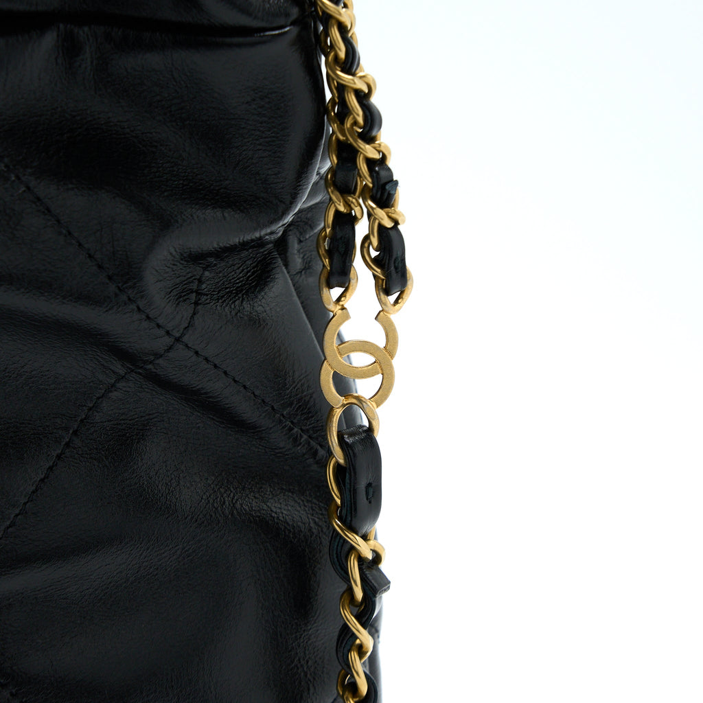 CHANEL 22 BACKPACK SHINY CALFSKIN BLACK BRUSHED GHW (MICROCHIP)