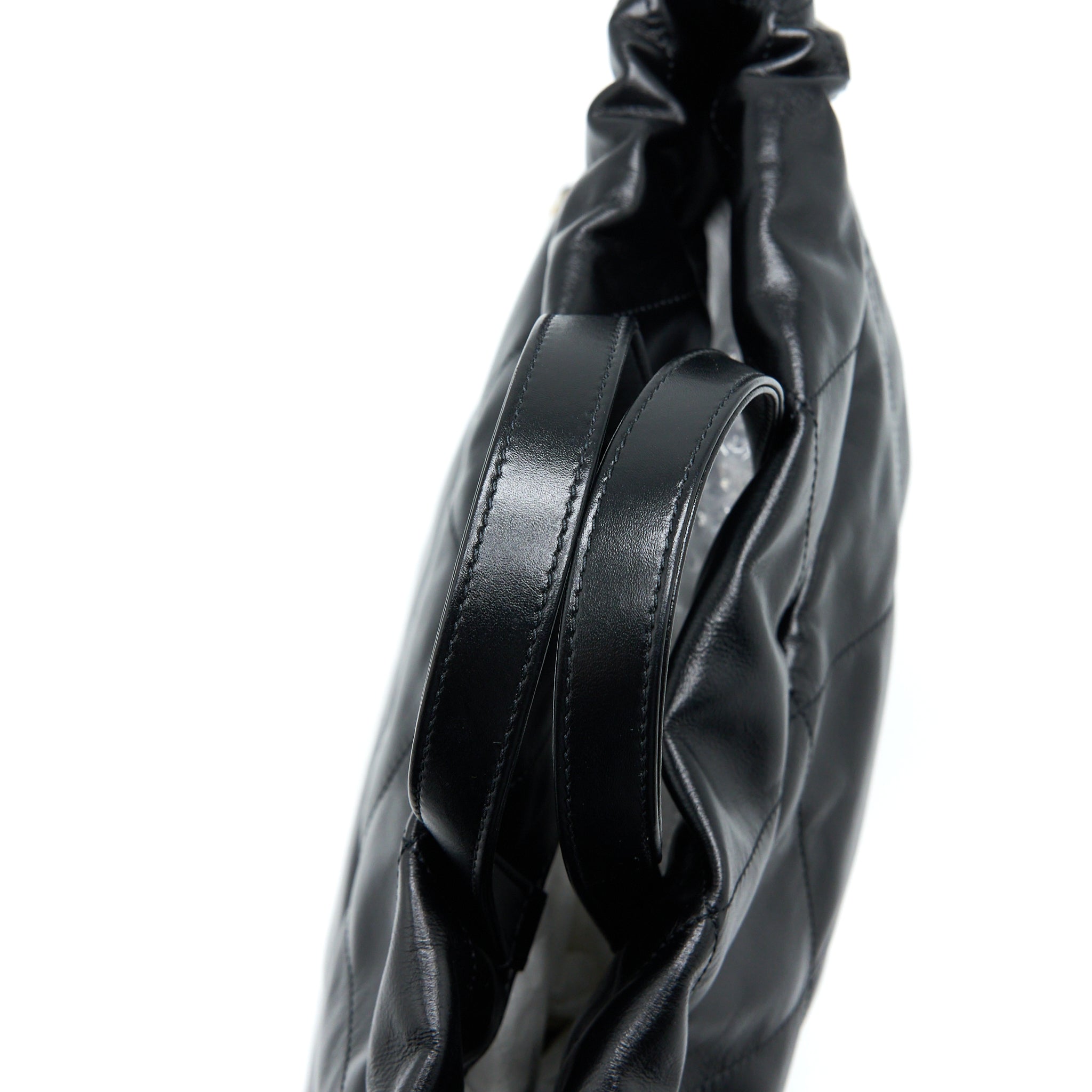 CHANEL 22 BACKPACK SHINY CALFSKIN BLACK BRUSHED GHW (MICROCHIP)
