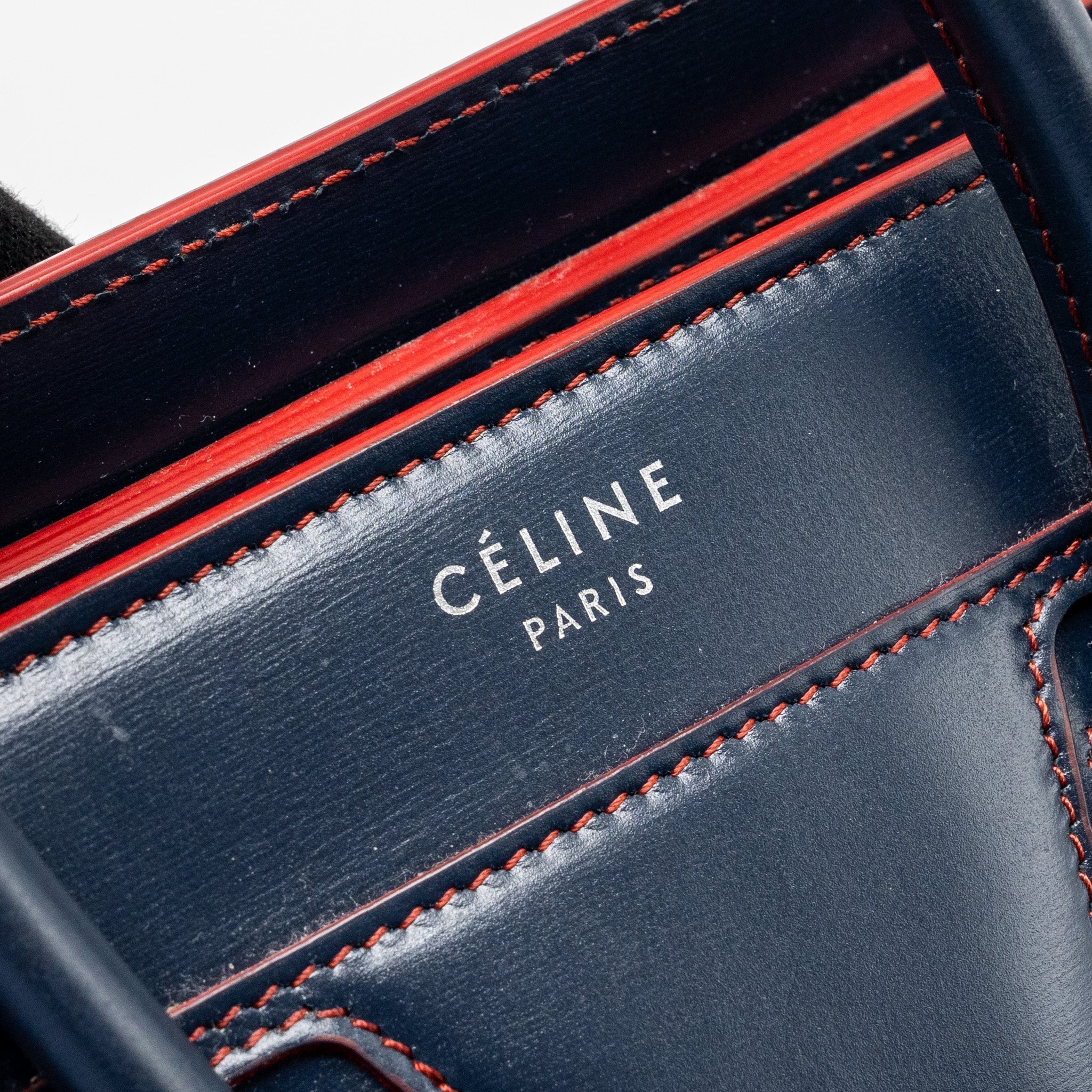 CELINE NANO LUGGAGE BAG CALFSKIN NAVY / RED SHW