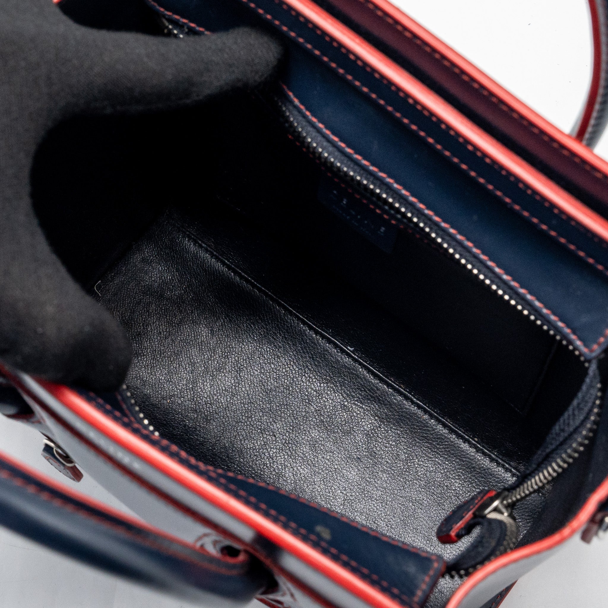 CELINE NANO LUGGAGE BAG CALFSKIN NAVY / RED SHW
