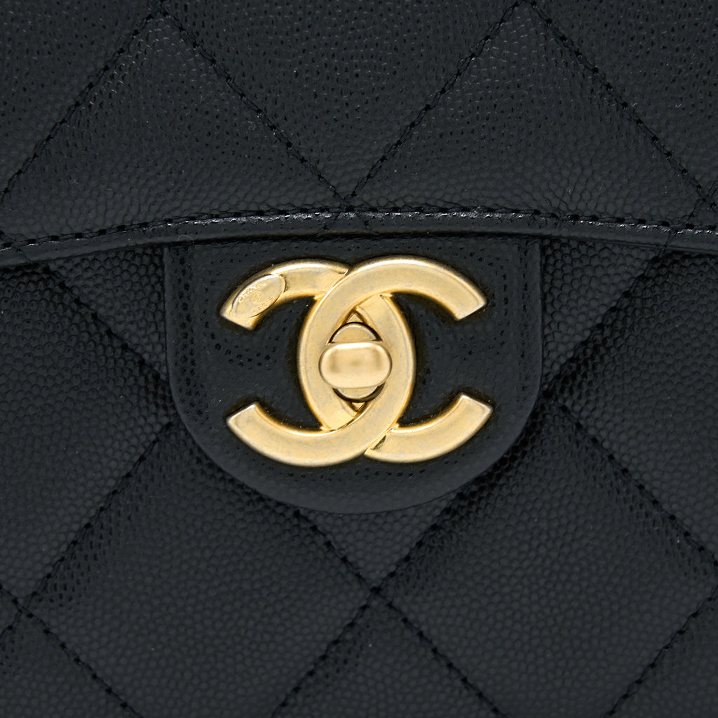 CHANEL 22B ROUND MESSENGER BAG GRAINED CALFSKIN BLACK BRUSHED GHW (MICROCHIP)