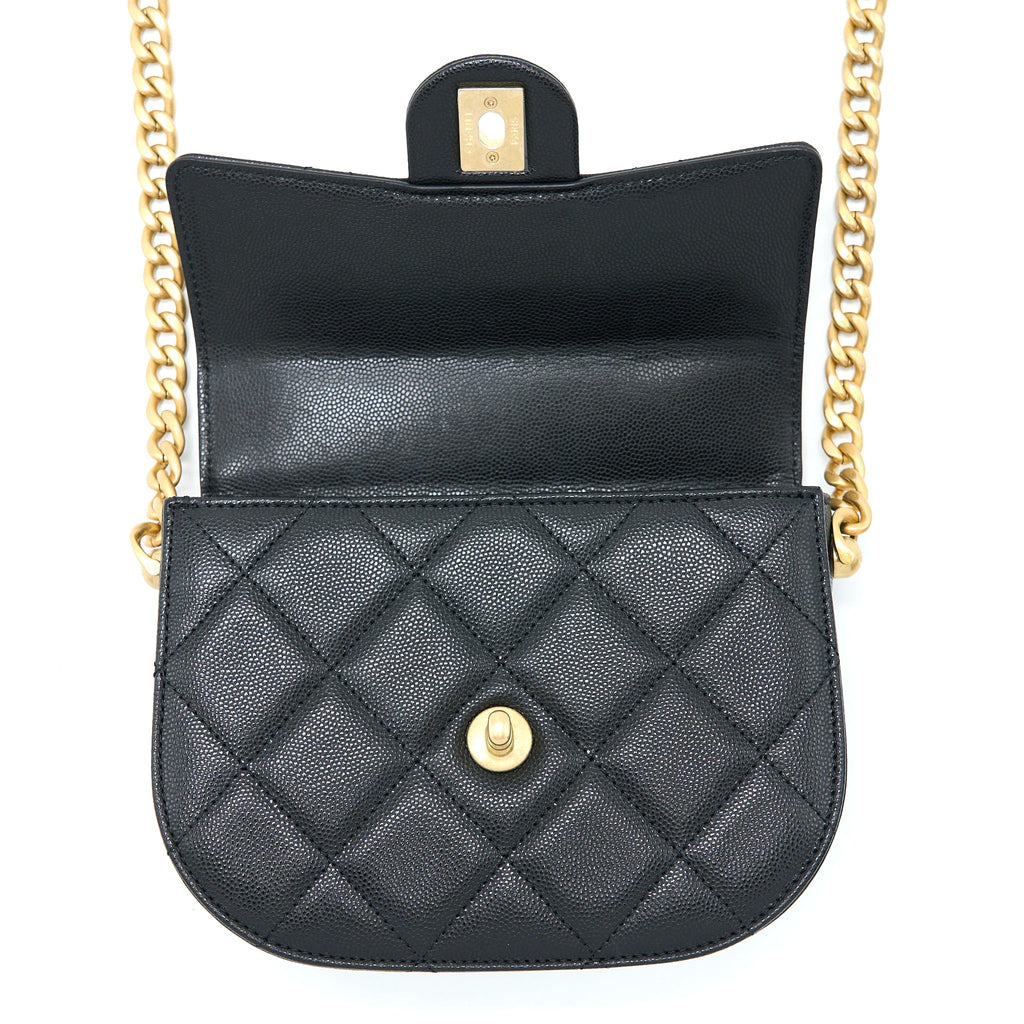CHANEL 22B ROUND MESSENGER BAG GRAINED CALFSKIN BLACK BRUSHED GHW (MICROCHIP)