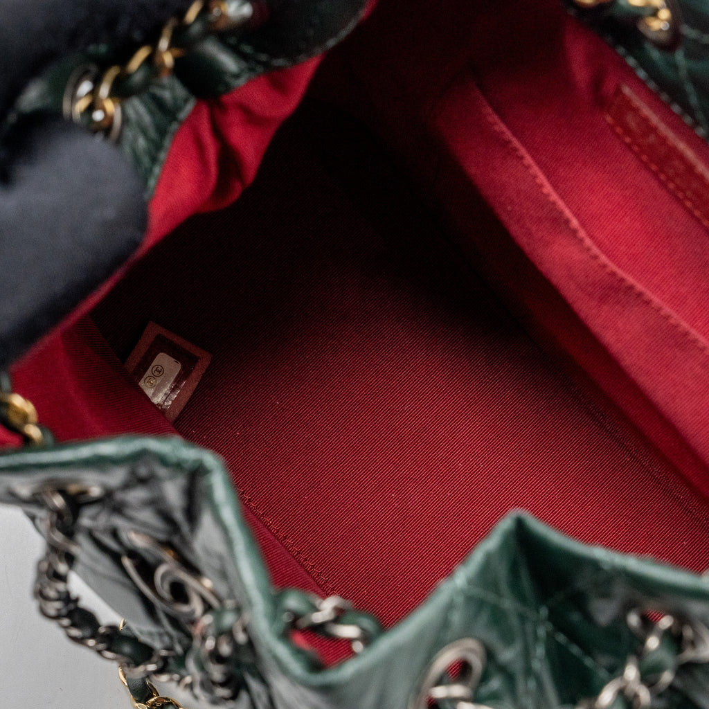 CHANEL SMALL GABRIELLE BACKPACK AGED CALFSKIN DARK GREEN MULTICOLOUR HARDWARE