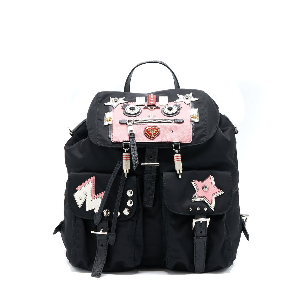 PRADA BACKPACK NYLON BLACK/ MULTICOLOURED SHW