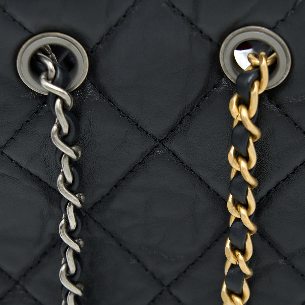 CHANEL SMALL GABRIELLE BACKPACK AGED CALFSKIN BLACK MULTICOLOR HARDWARE (MICROCHIP)