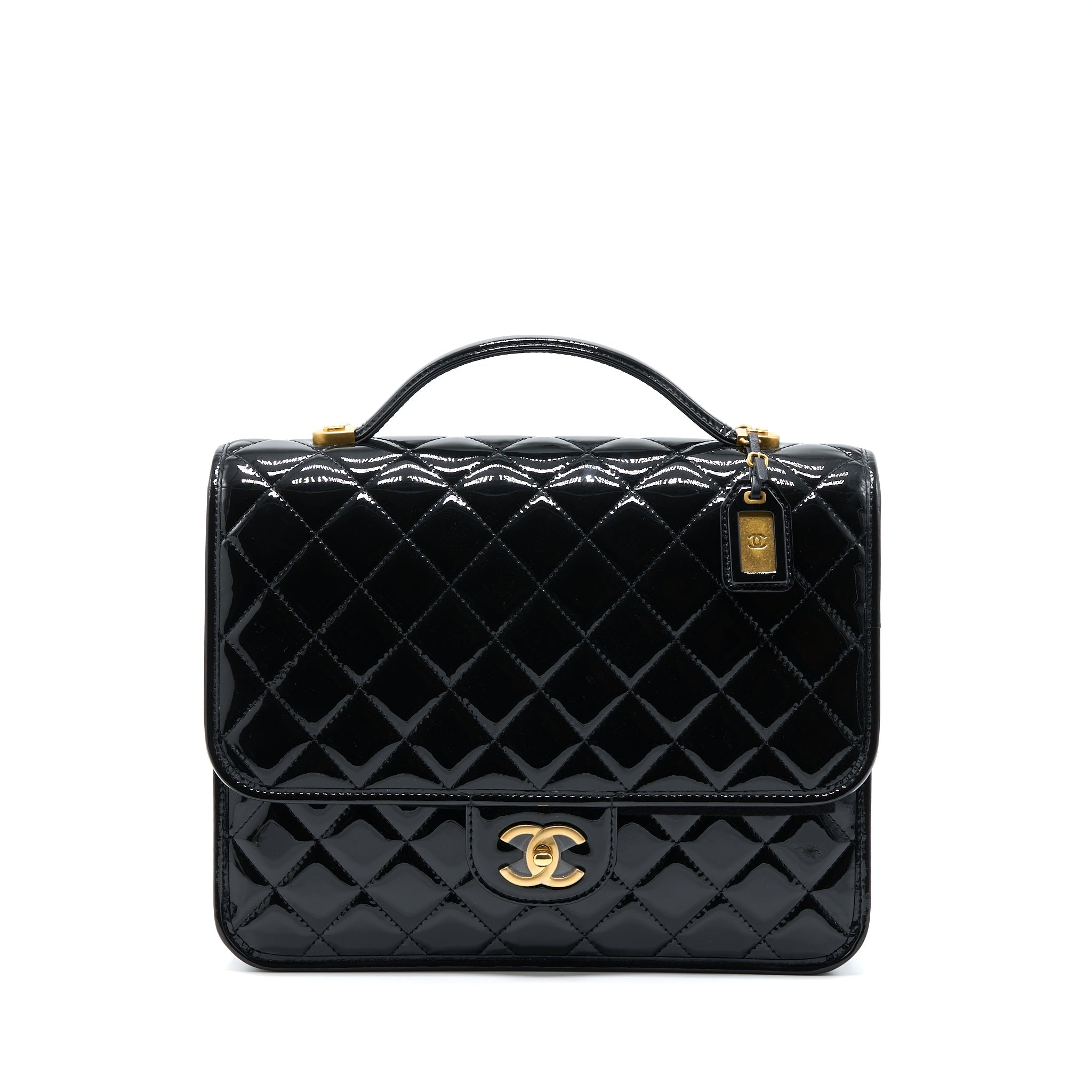 CHANEL 22K LARGE BACKPACK PATENT BLACK BRUSHED GHW (MICROCHIP)