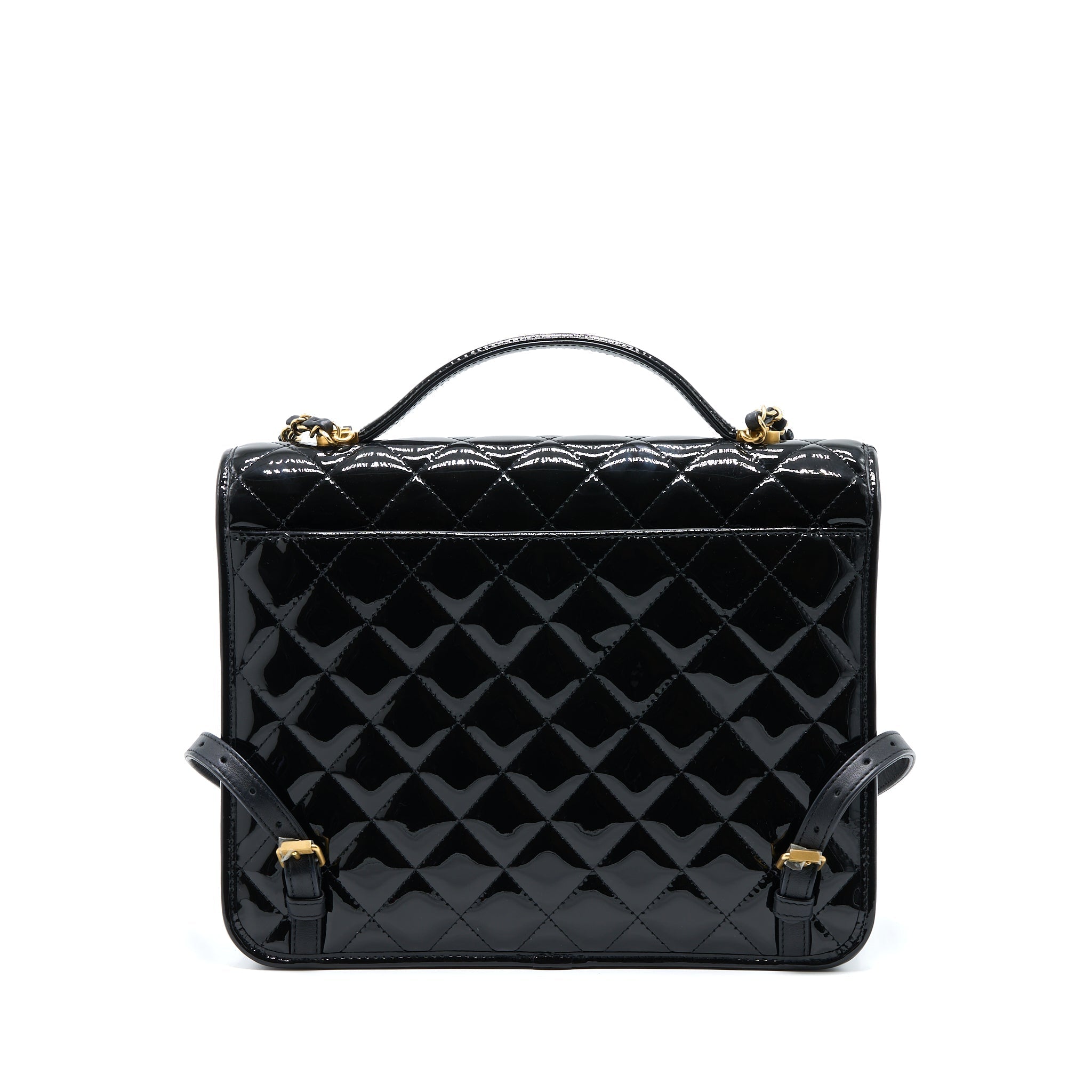 CHANEL 22K LARGE BACKPACK PATENT BLACK BRUSHED GHW (MICROCHIP)