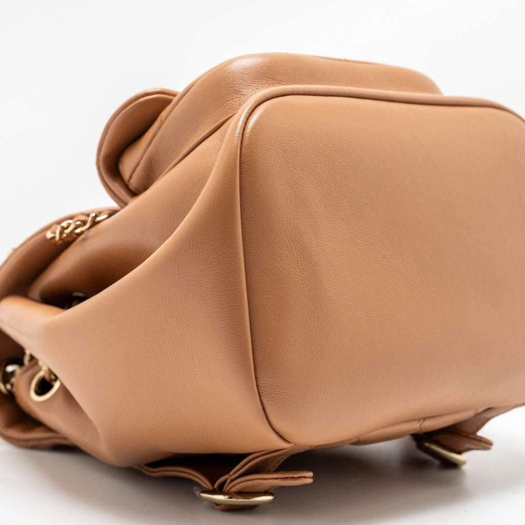 CHANEL 24P MINI DUMA BACKPACK CALFSKIN CARAMEL LGHW (MICROCHIP)