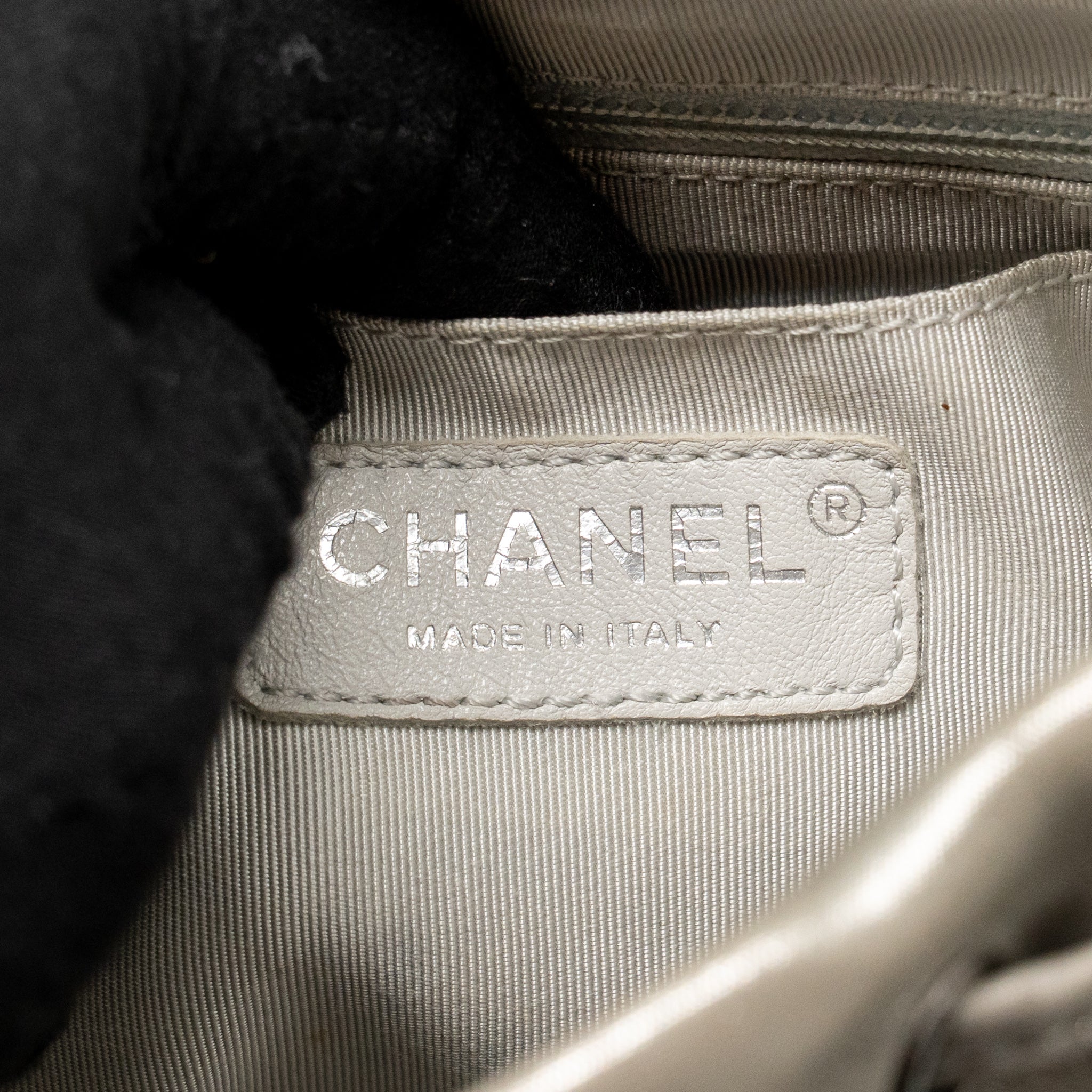 CHANEL SMALL URBAN SPIRIT BACKPACK CHEVRON CALFSKIN IRIDESCENT LIGHT GREY RUTHENIUM HARDWARE