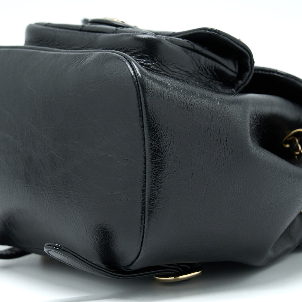 CHANEL 22C MINI DUMA BACKPACK AGED CALFSKIN BLACK LGHW (MICROCHIP)