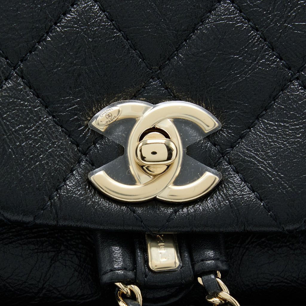 CHANEL 22C MINI DUMA BACKPACK AGED CALFSKIN BLACK LGHW (MICROCHIP)