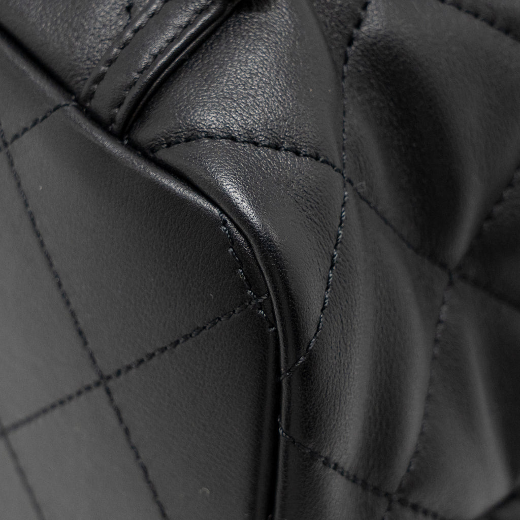 CHANEL DRAWSTRING TWO POCKETS BACKPACK CALFSKIN BLACK LGHW (MICROCHIP)