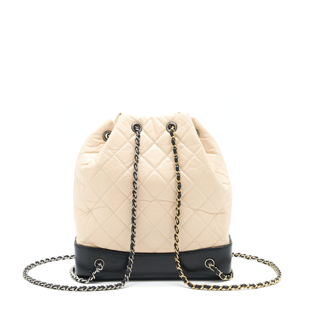CHANEL GABRIELLE BACKPACK BEIGE/ BLACK DOUBLE COLOUR HARDWARE