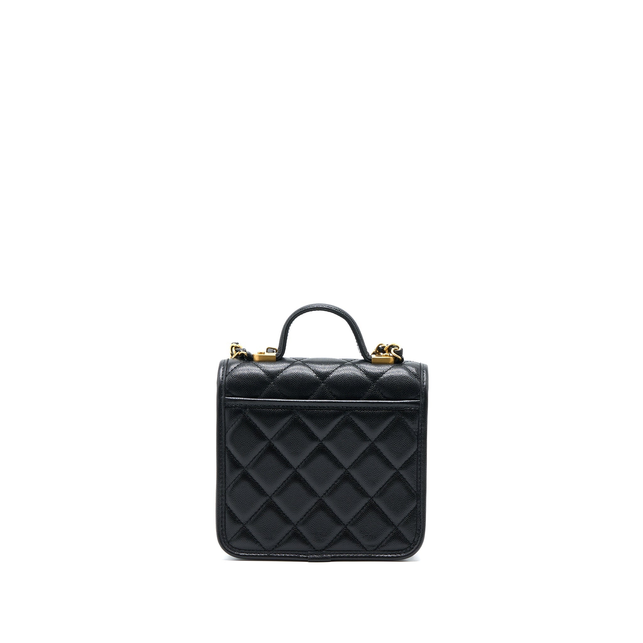 CHANEL 22K TOP HANDLE MESSENGER BAG CAVIAR BLACK BRUSHED GHW(MICROCHIP)
