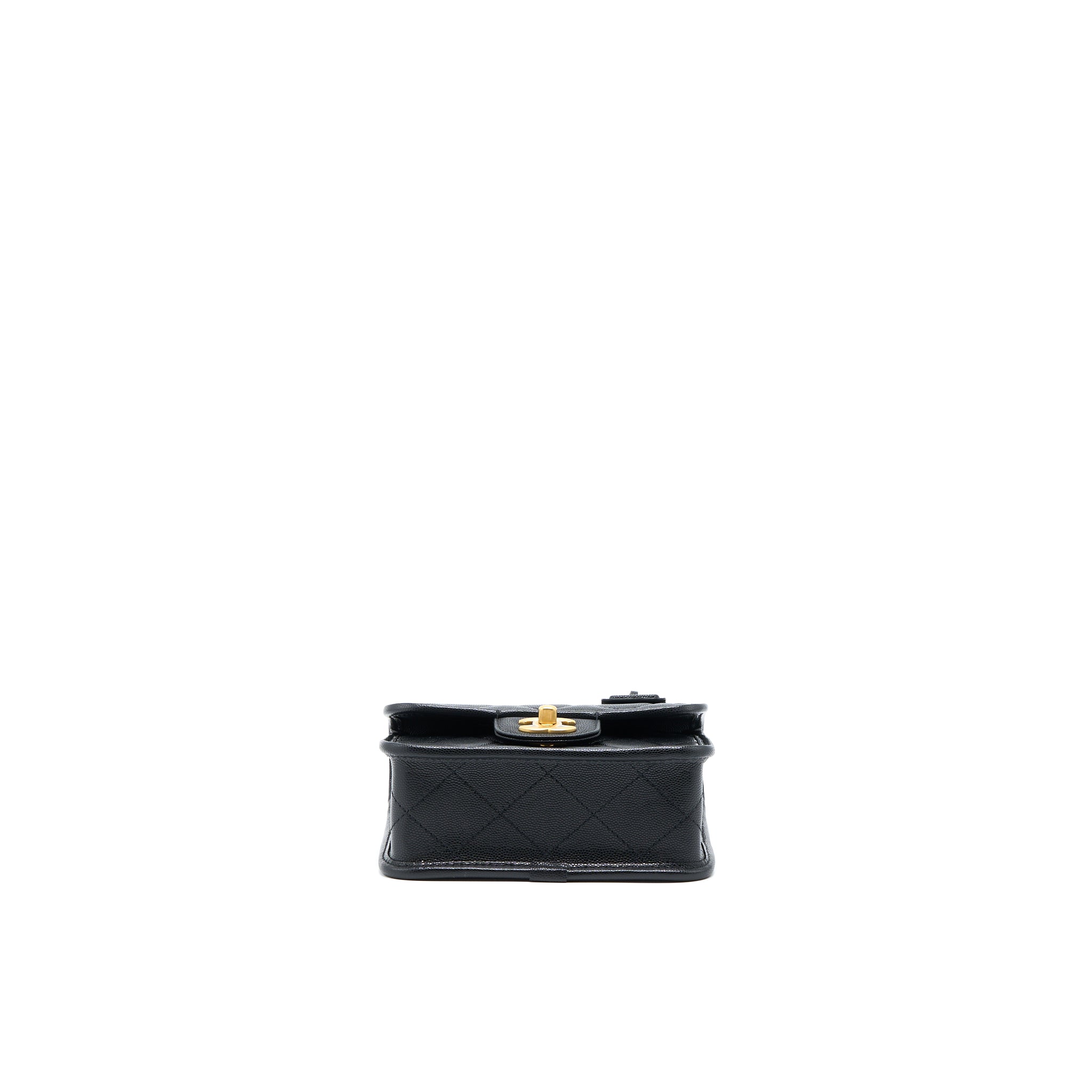 CHANEL 22K TOP HANDLE MESSENGER BAG CAVIAR BLACK BRUSHED GHW(MICROCHIP)