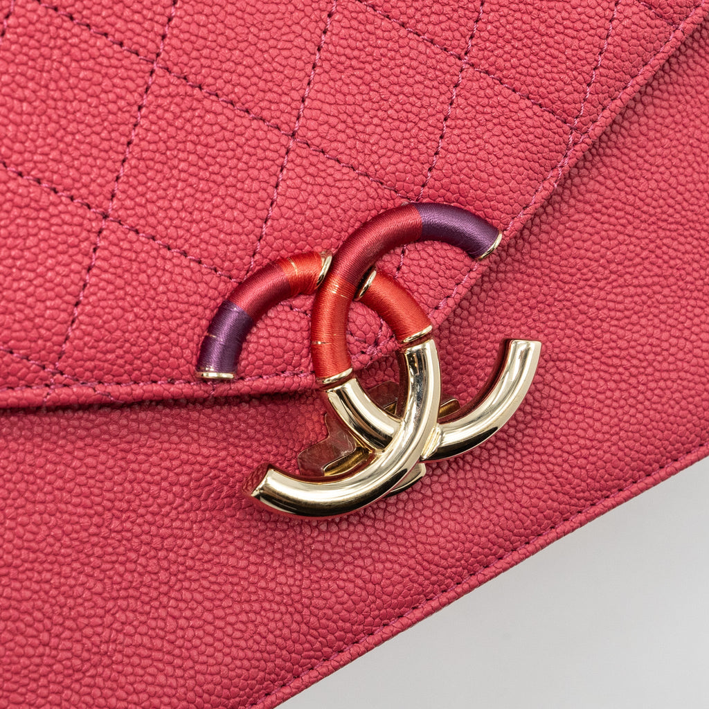 CHANEL GIANT CC LOGO MESSENGER BAG GRAINED CALFSKIN PINK LGHW