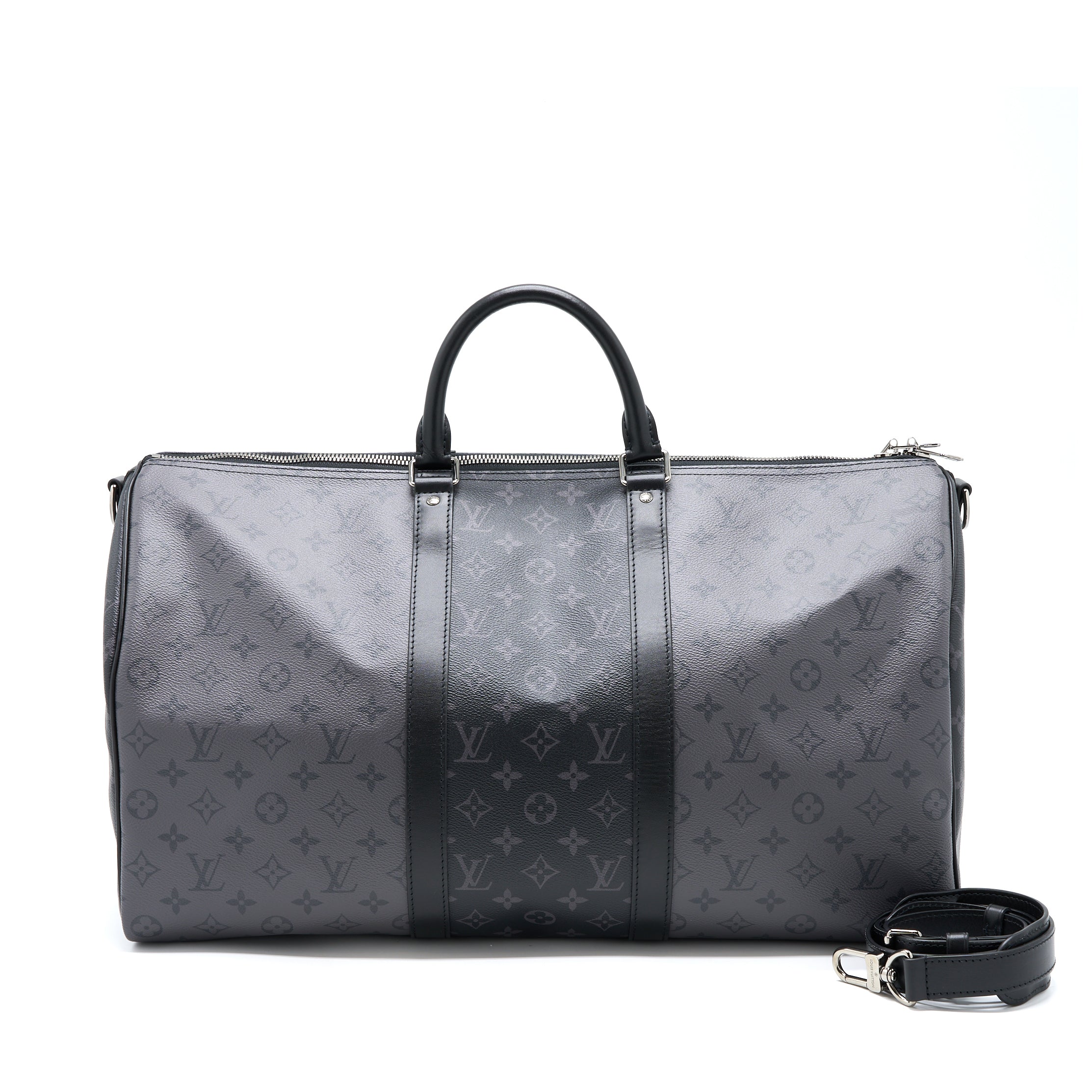 LOUIS VUITTON KEEPALL BANDOULIERE 50 MONOGRAM ECLIPSE CANVAS BLACK/GREY BLACK HARDWARE (NEW VERSION)