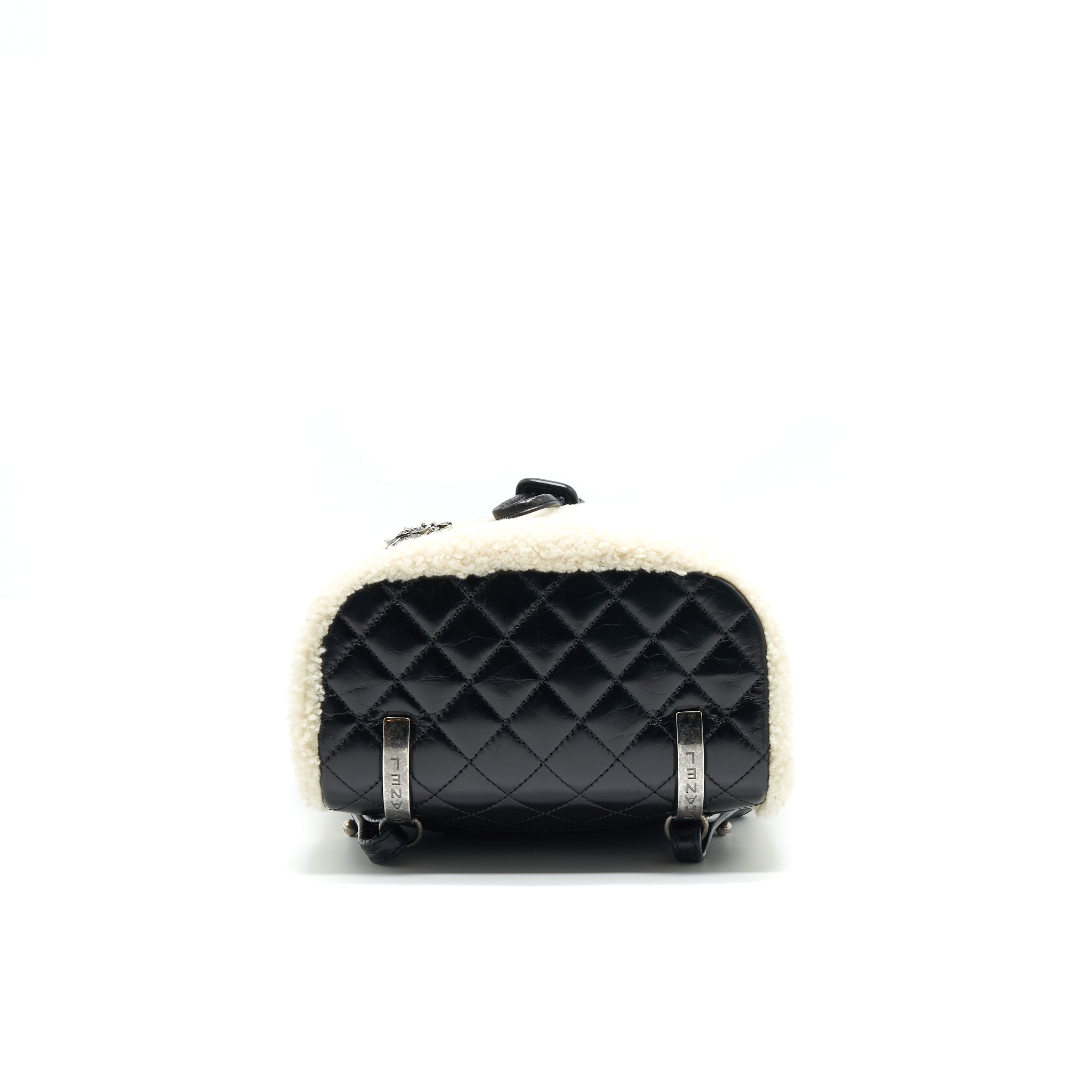 CHANEL MOUNTAIN SMALL BACKPACK SHEARLING WITH QUILTED CALFSKIN RUTHENIUM HARDWARE