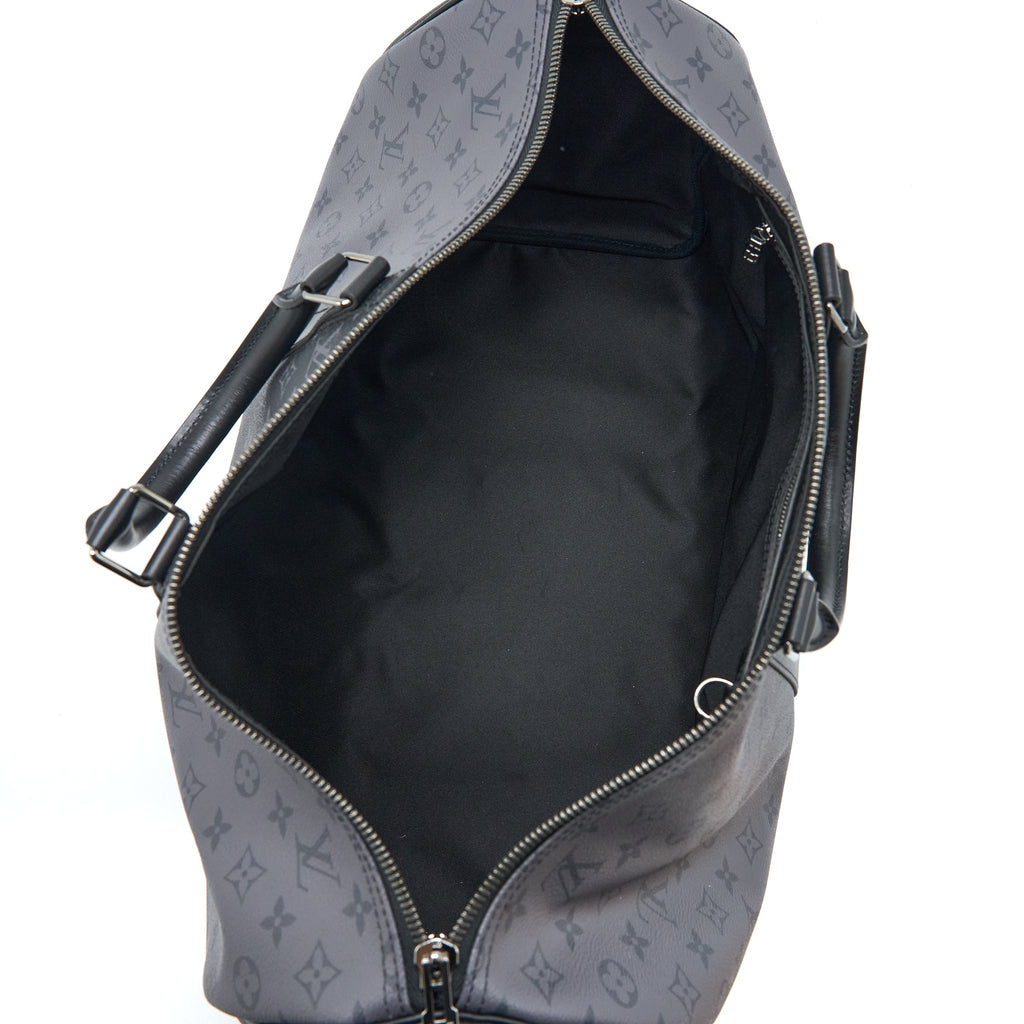 LOUIS VUITTON KEEPALL BANDOULIERE 50 MONOGRAM ECLIPSE CANVAS BLACK/GREY BLACK HARDWARE (NEW VERSION)