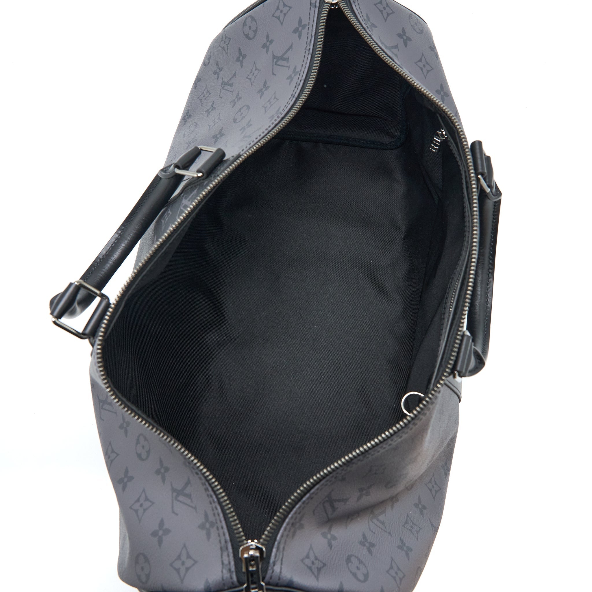 LOUIS VUITTON KEEPALL BANDOULIERE 50 MONOGRAM ECLIPSE CANVAS BLACK/GREY BLACK HARDWARE (NEW VERSION)