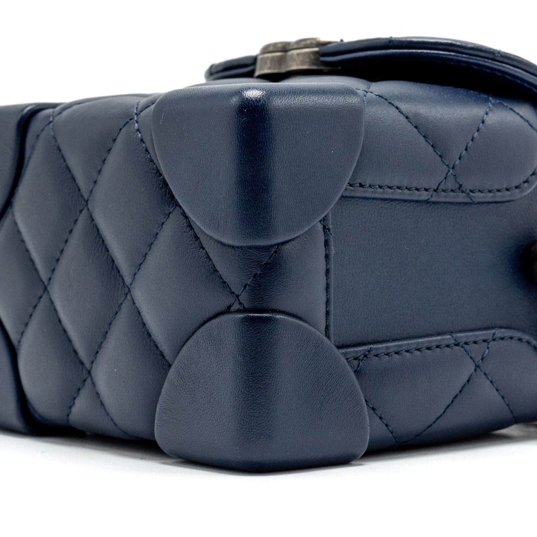 CHANEL 20C MINI TRUNK FLAP BAG CALFSKIN NAVY BLUE RUTHENIUM HARDWARE