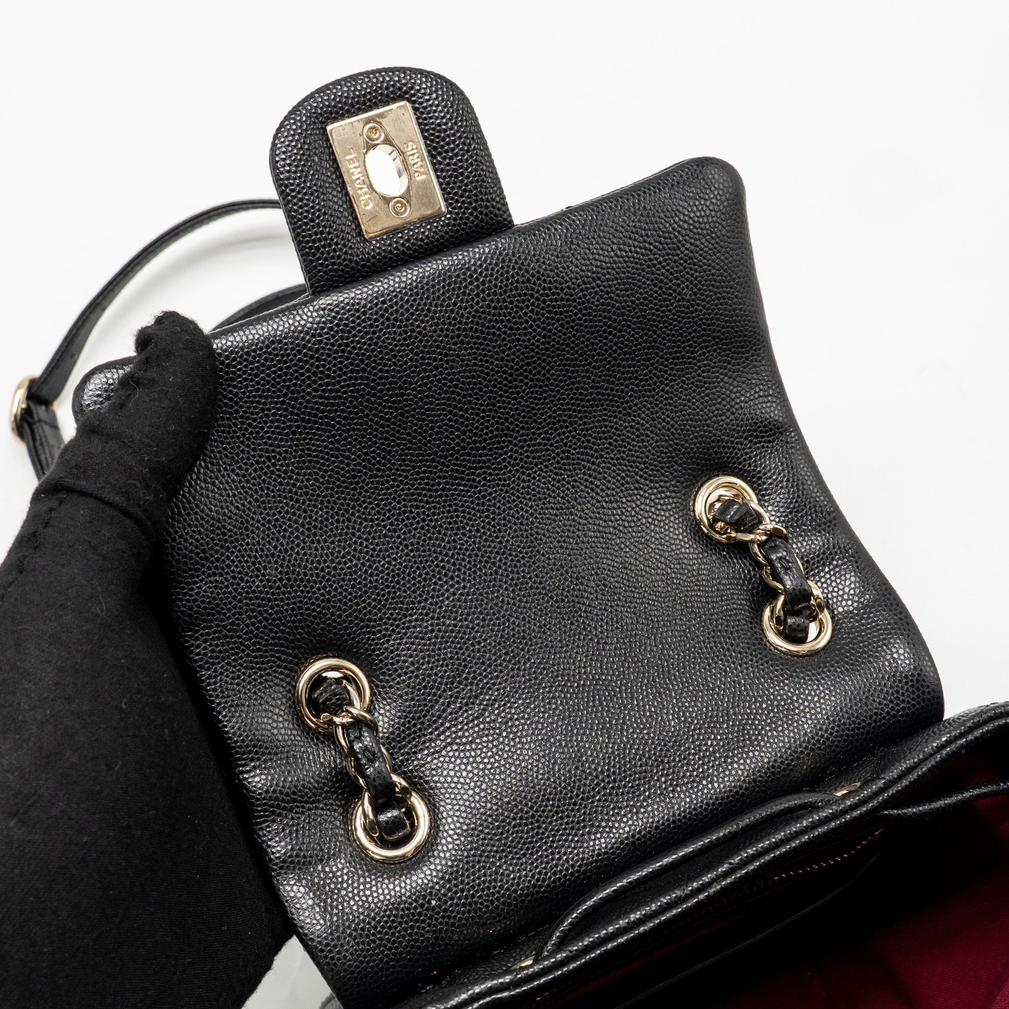 CHANEL QUILTED MINI BACKPACK CAVIAR BLACK LGHW (MICROCHIP)