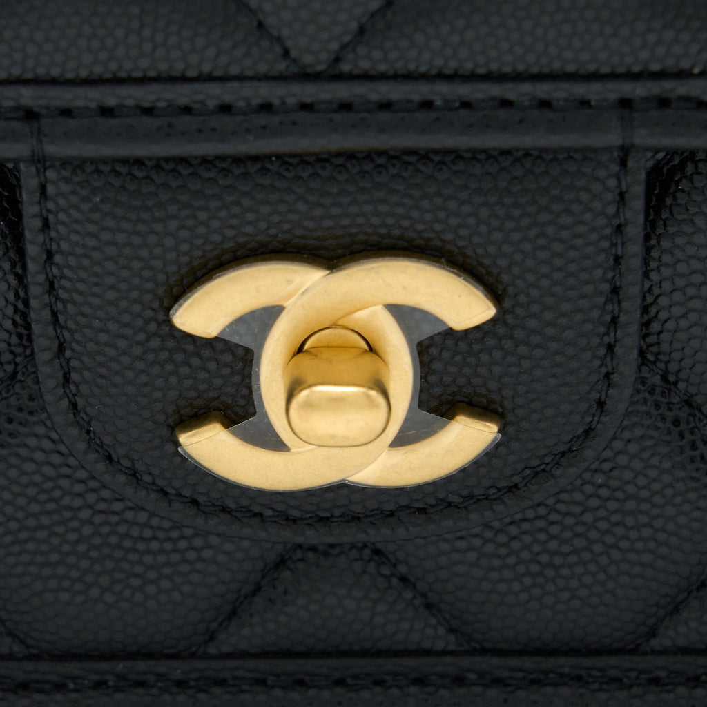 CHANEL 22K TOP HANDLE MESSENGER BAG CAVIAR BLACK BRUSHED GHW(MICROCHIP)