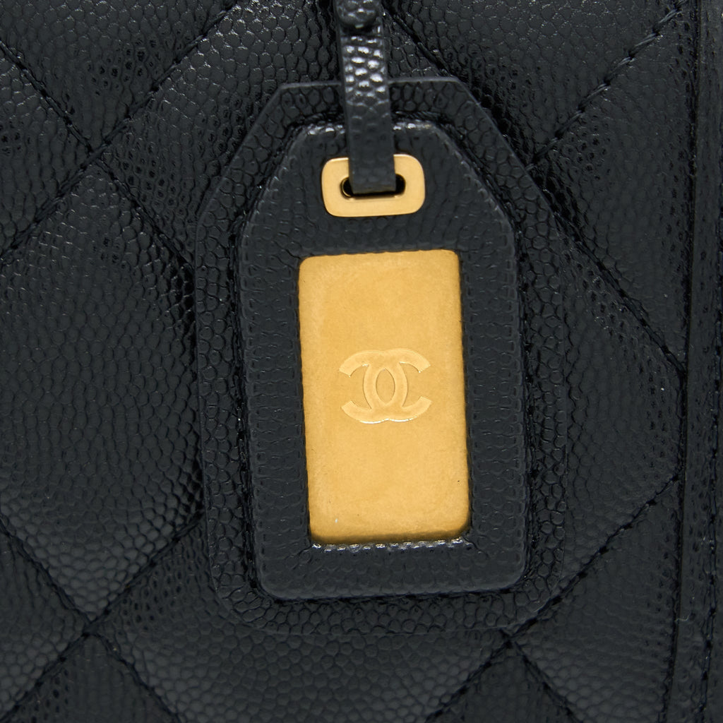 CHANEL 22K TOP HANDLE MESSENGER BAG CAVIAR BLACK BRUSHED GHW(MICROCHIP)