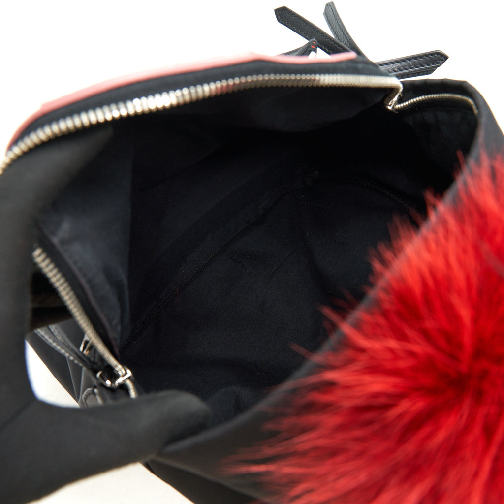 FENDI MONSTER BACKPACK IN BLACK WITH RED FUR
