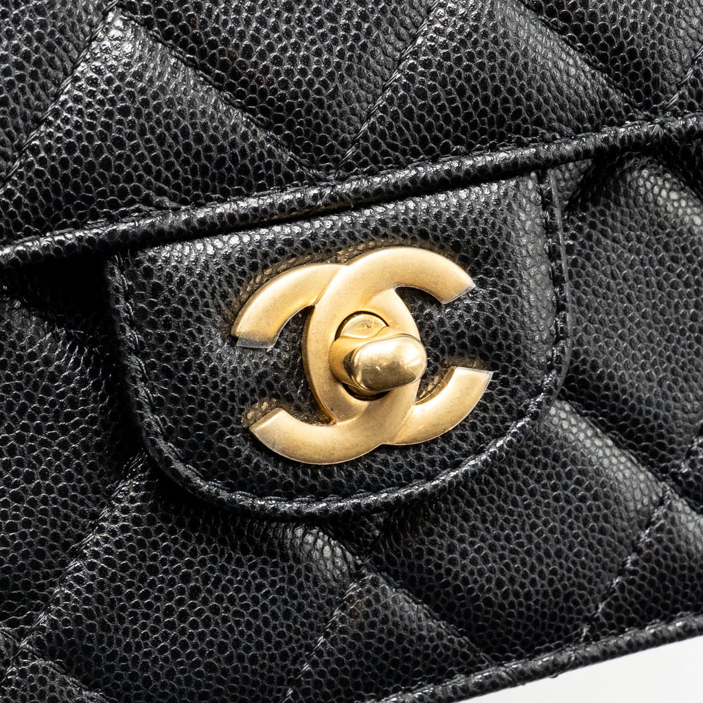 CHANEL 24K TOP HANDLE MESSENGER BAG WITH REMOVABLE CHAIN CAVIAR BLACK GHW(MICROCHIP)