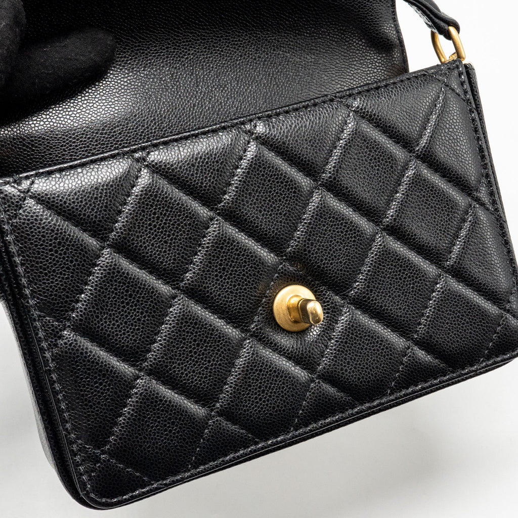 CHANEL 24K TOP HANDLE MESSENGER BAG WITH REMOVABLE CHAIN CAVIAR BLACK GHW(MICROCHIP)