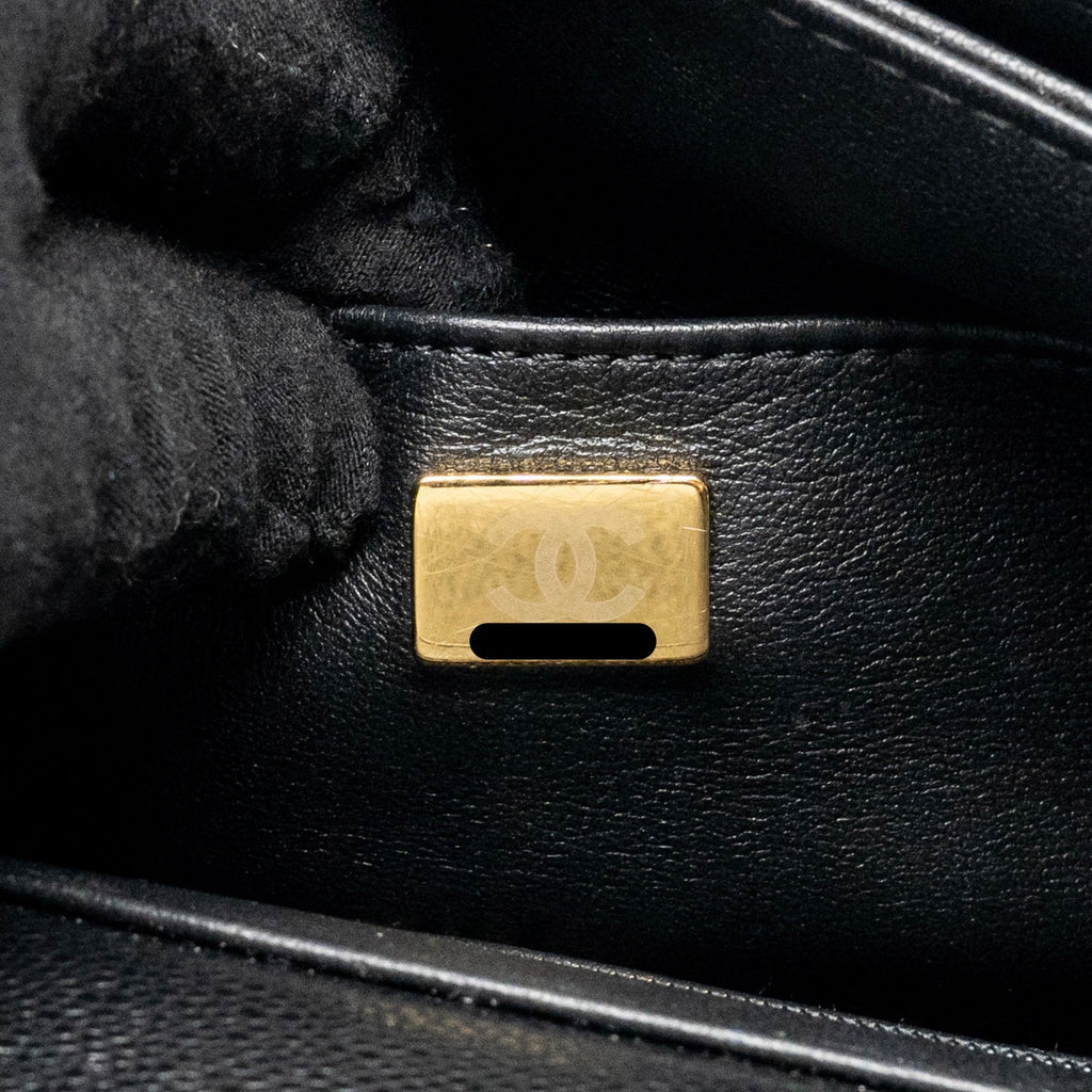 CHANEL 24K TOP HANDLE MESSENGER BAG WITH REMOVABLE CHAIN CAVIAR BLACK GHW(MICROCHIP)