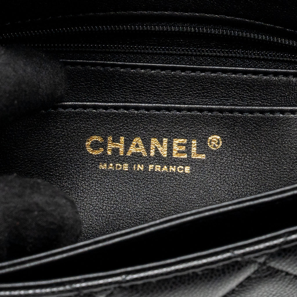 CHANEL 24K TOP HANDLE MESSENGER BAG WITH REMOVABLE CHAIN CAVIAR BLACK GHW(MICROCHIP)