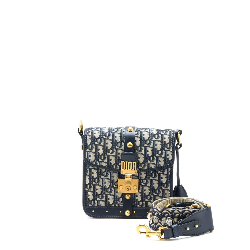 DIOR ADDICT VERTICAL MESSENGER BAG OBLIQUE CANVAS BLUE GHW