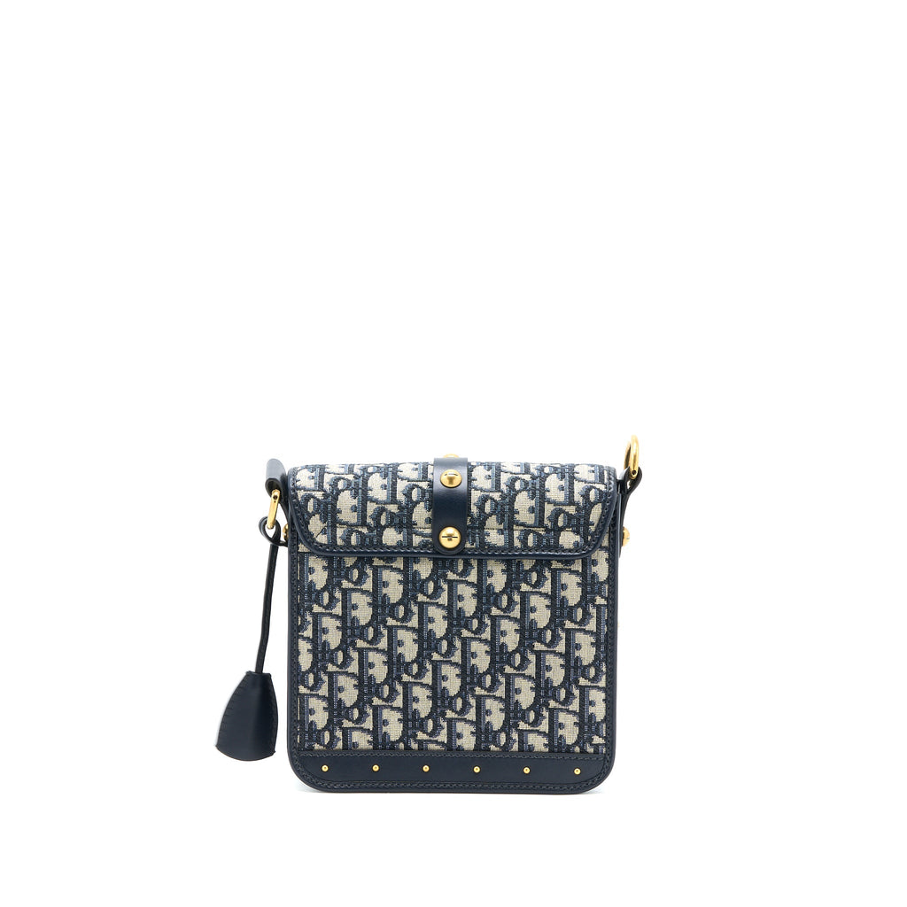 DIOR ADDICT VERTICAL MESSENGER BAG OBLIQUE CANVAS BLUE GHW