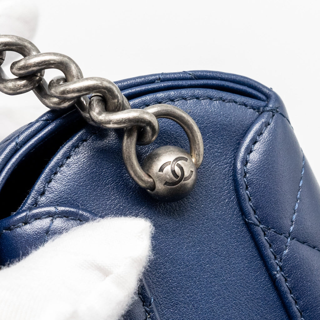 CHANEL 20C MINI TRUNK FLAP BAG CALFSKIN NAVY BLUE RUTHENIUM HARDWARE