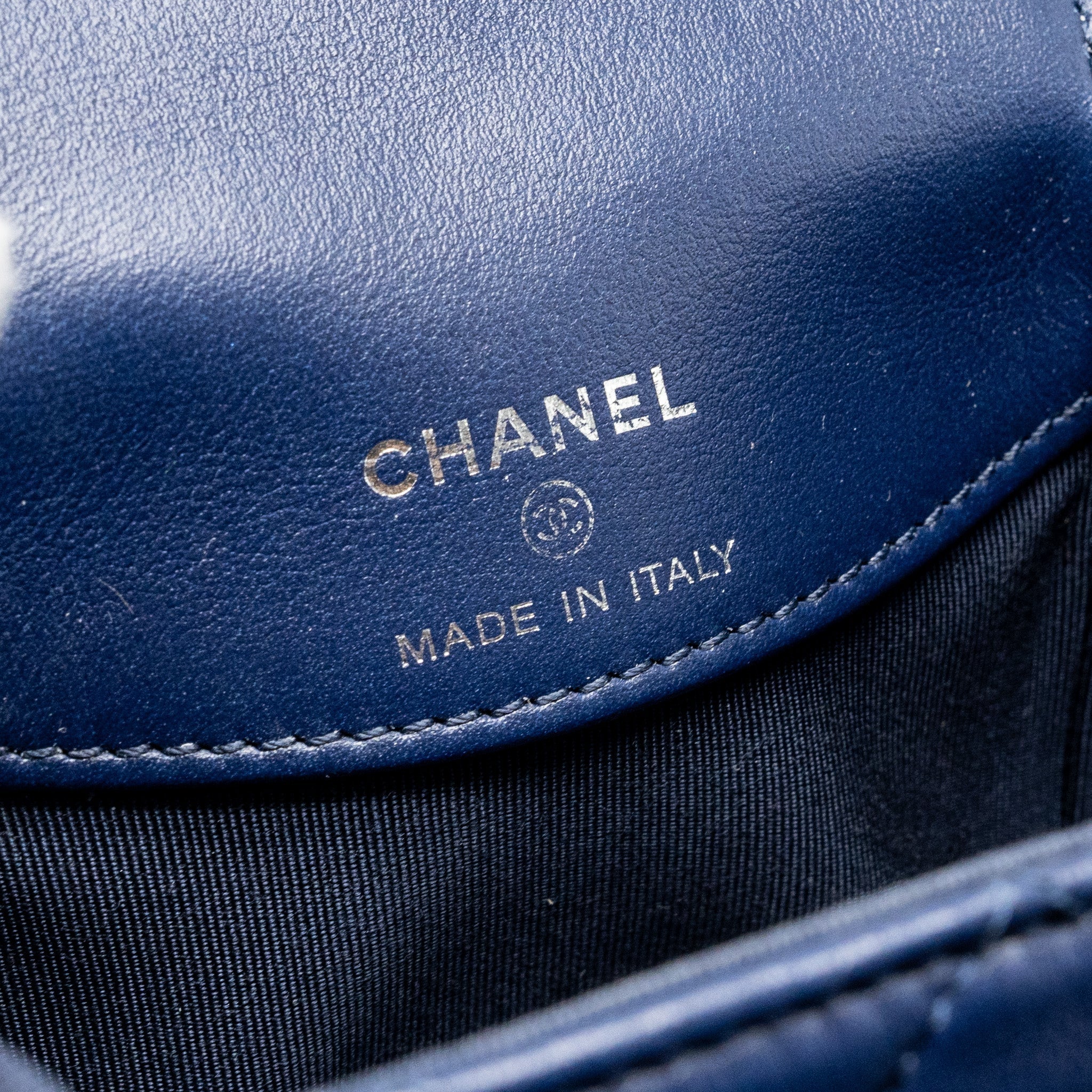 CHANEL 20C MINI TRUNK FLAP BAG CALFSKIN NAVY BLUE RUTHENIUM HARDWARE