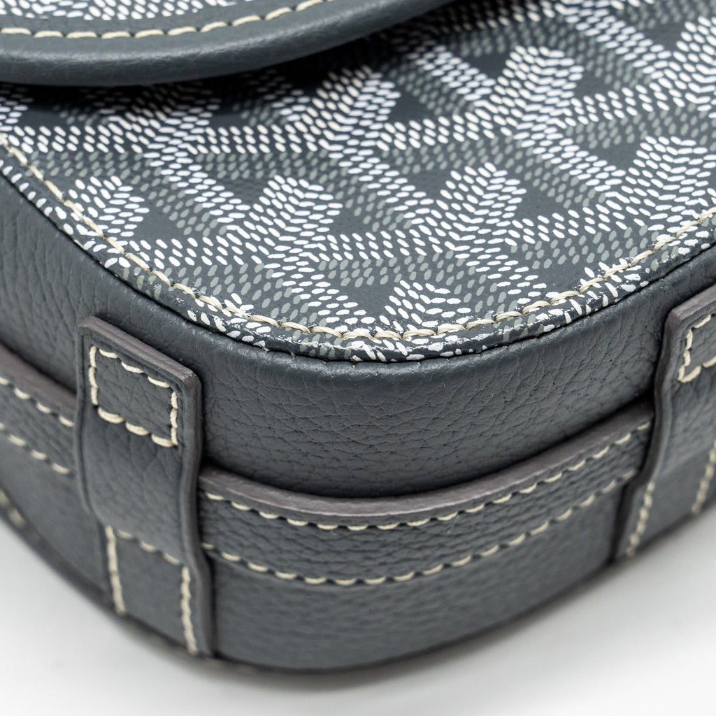 GOYARD BELVEDERE PM MESSENGER BAG GOYARDINE CANVAS CALFSKIN GREY SHW