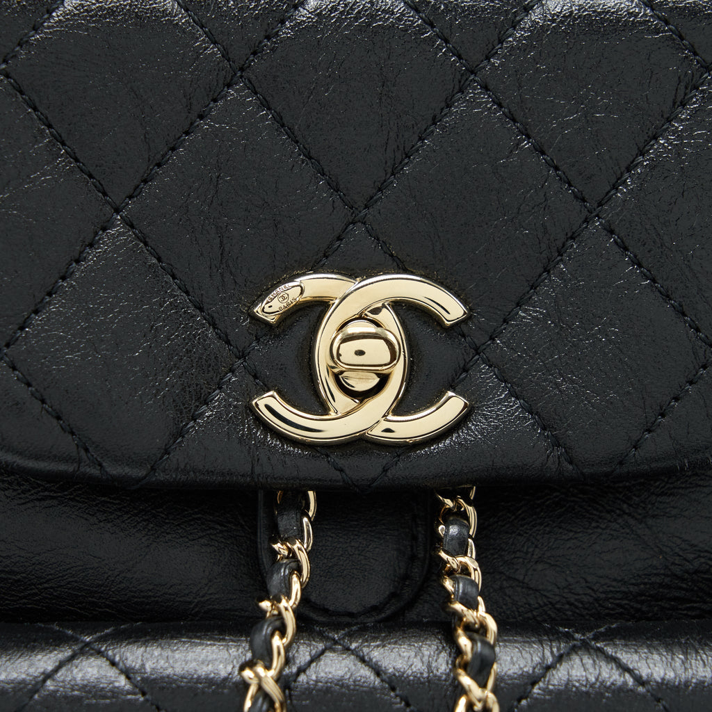 CHANEL 22C MINI DUMA BACKPACK CALFSKIN BLACK LGHW (MICROCHIP)