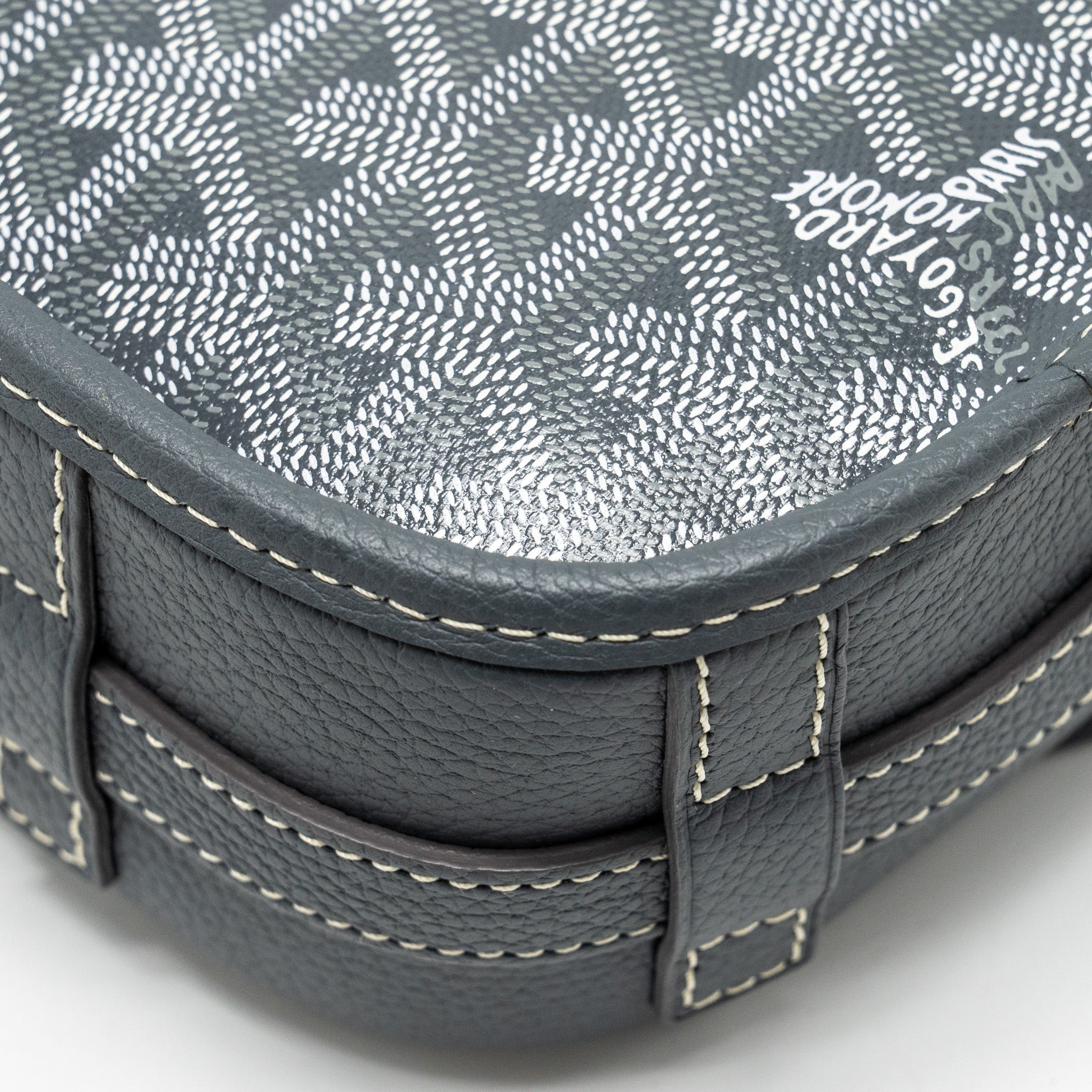 GOYARD BELVEDERE PM MESSENGER BAG GOYARDINE CANVAS CALFSKIN GREY SHW