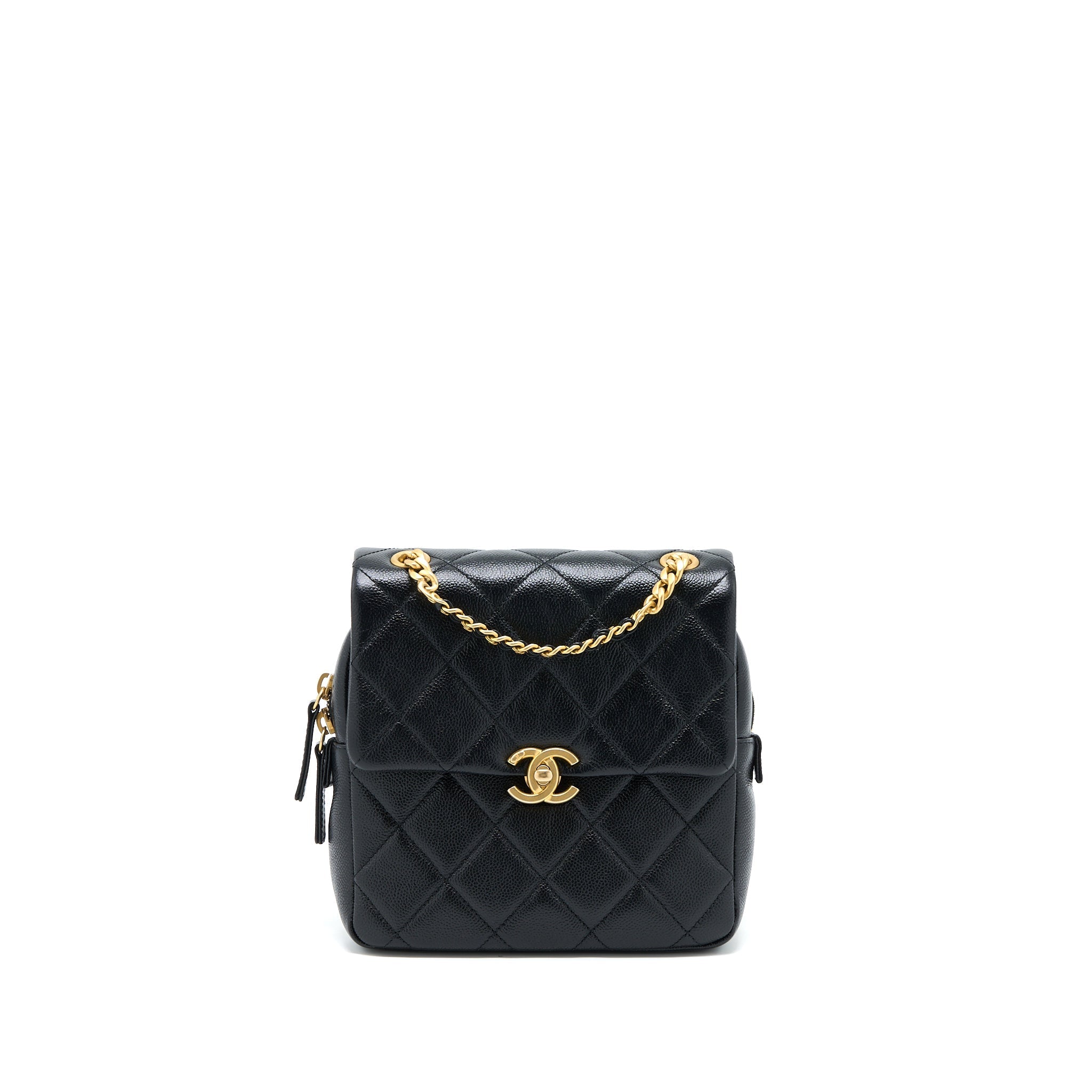 CHANEL 22P FLAP BACKPACK CAVIAR BLACK BRUSHED GHW (MICROCHIP)