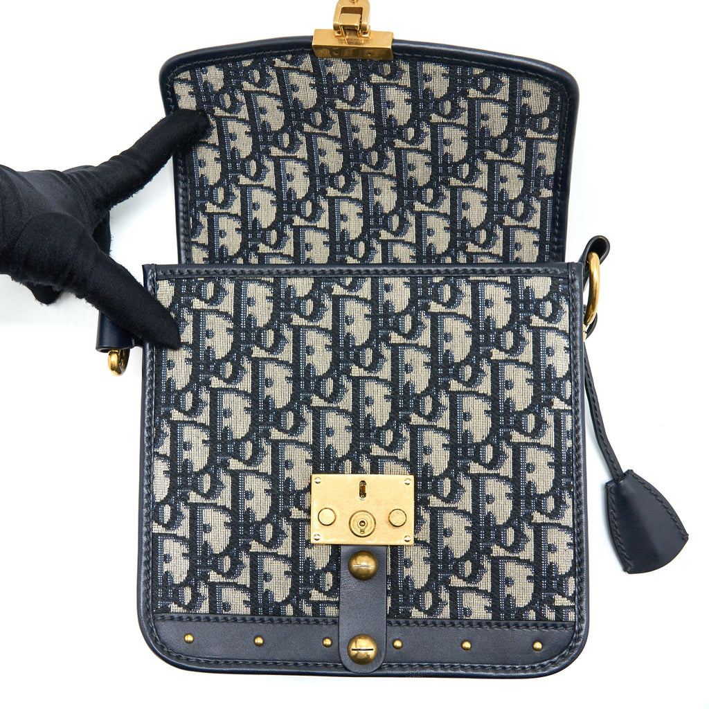 DIOR ADDICT VERTICAL MESSENGER BAG OBLIQUE CANVAS BLUE GHW