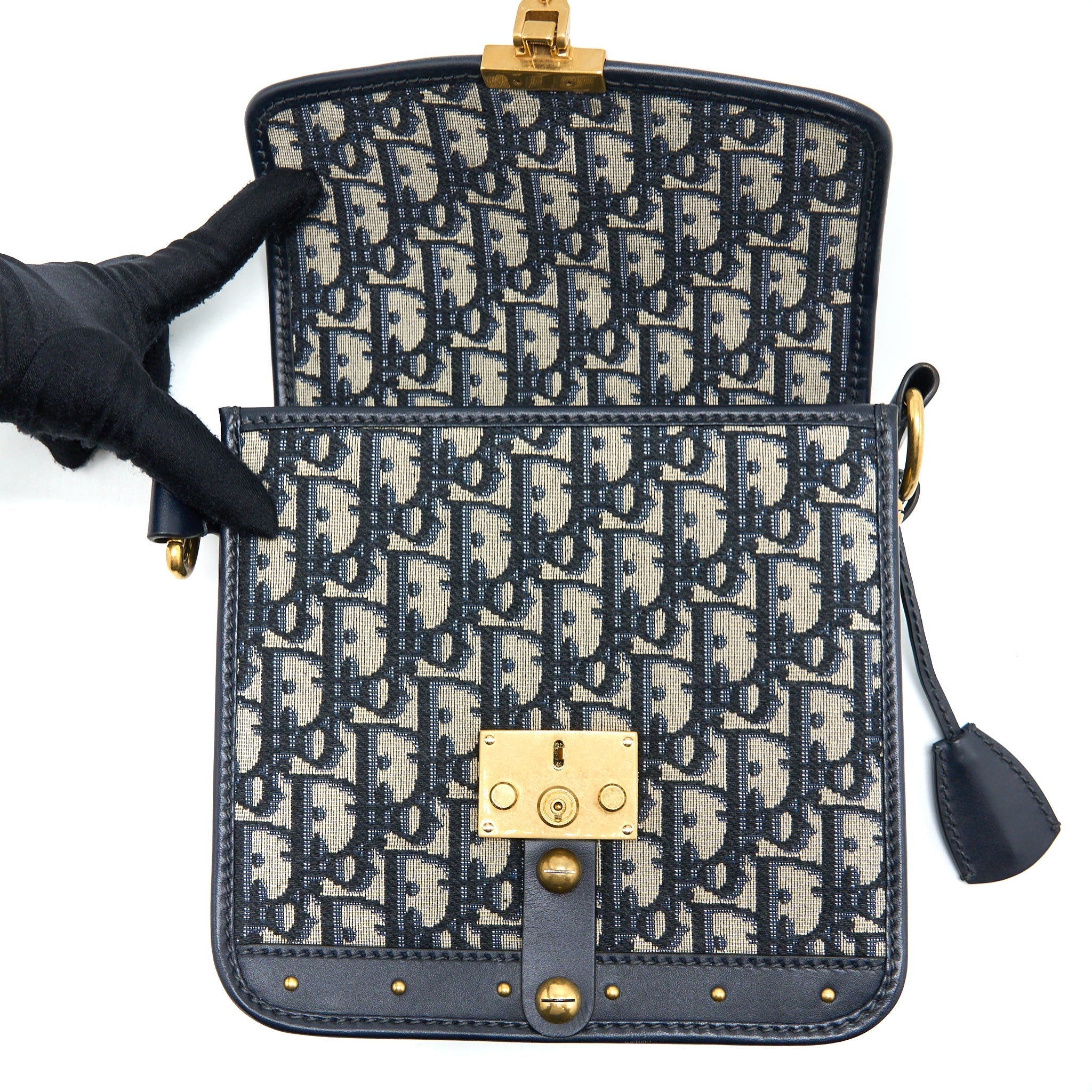 DIOR ADDICT VERTICAL MESSENGER BAG OBLIQUE CANVAS BLUE GHW
