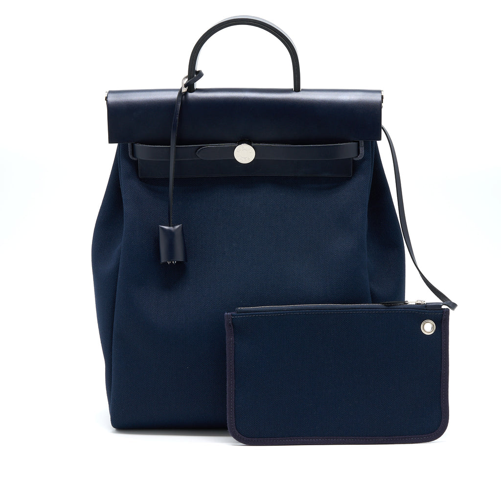 HERMES HERBAG BACKPACK CANVAS/LEATHER DARK BLUE/BLACK SHW