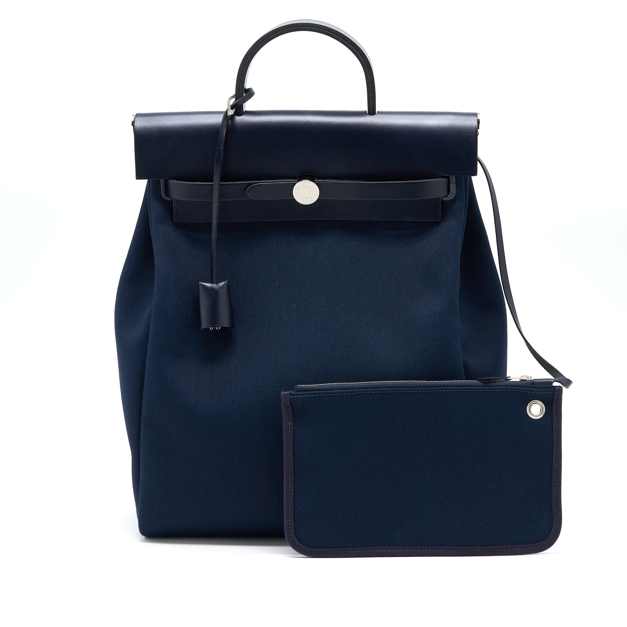 HERMES HERBAG BACKPACK CANVAS/LEATHER DARK BLUE/BLACK SHW