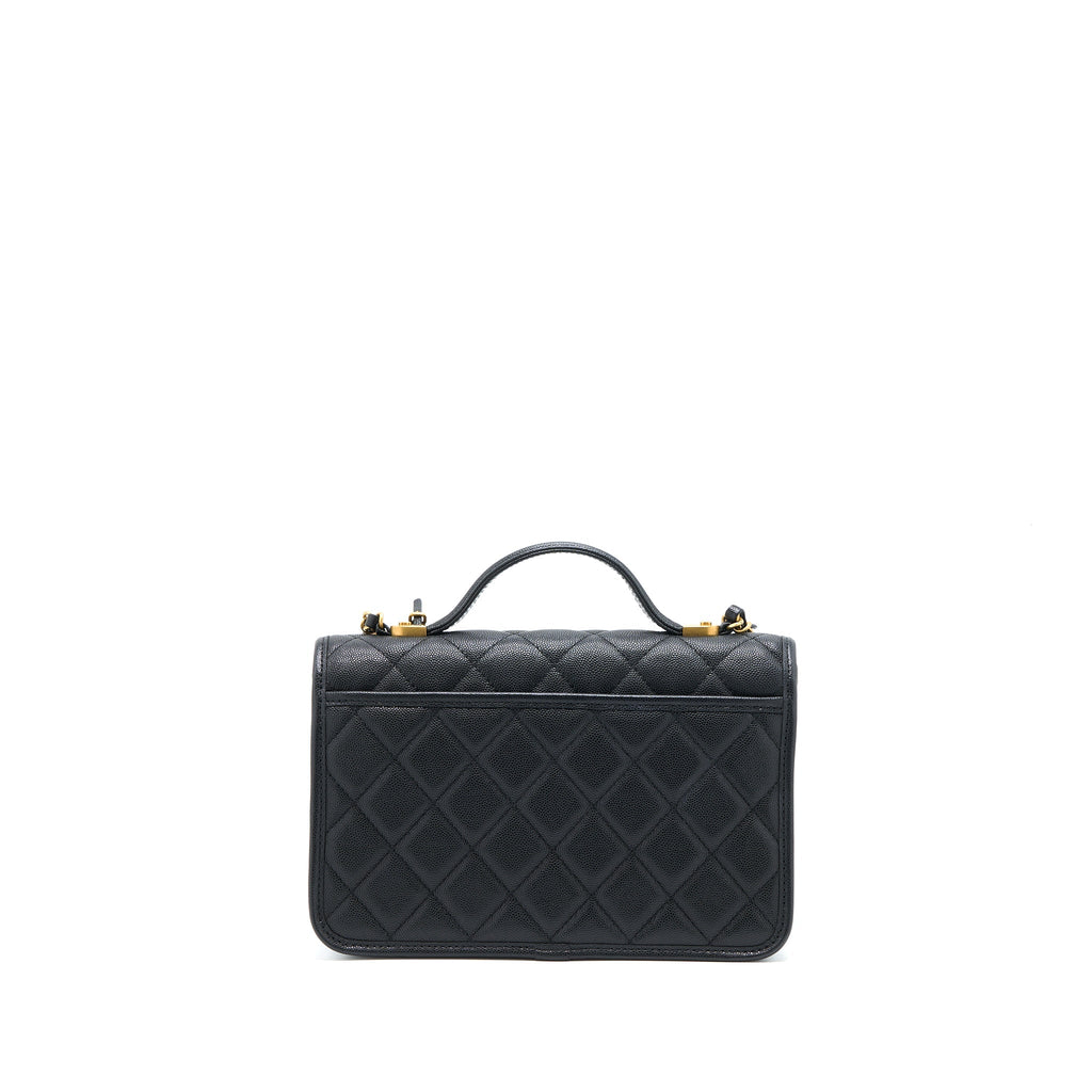 CHANEL 22K TOP HANDLE MESSENGER BAG CAVIAR BLACK BRUSHED GHW (MICROCHIP)