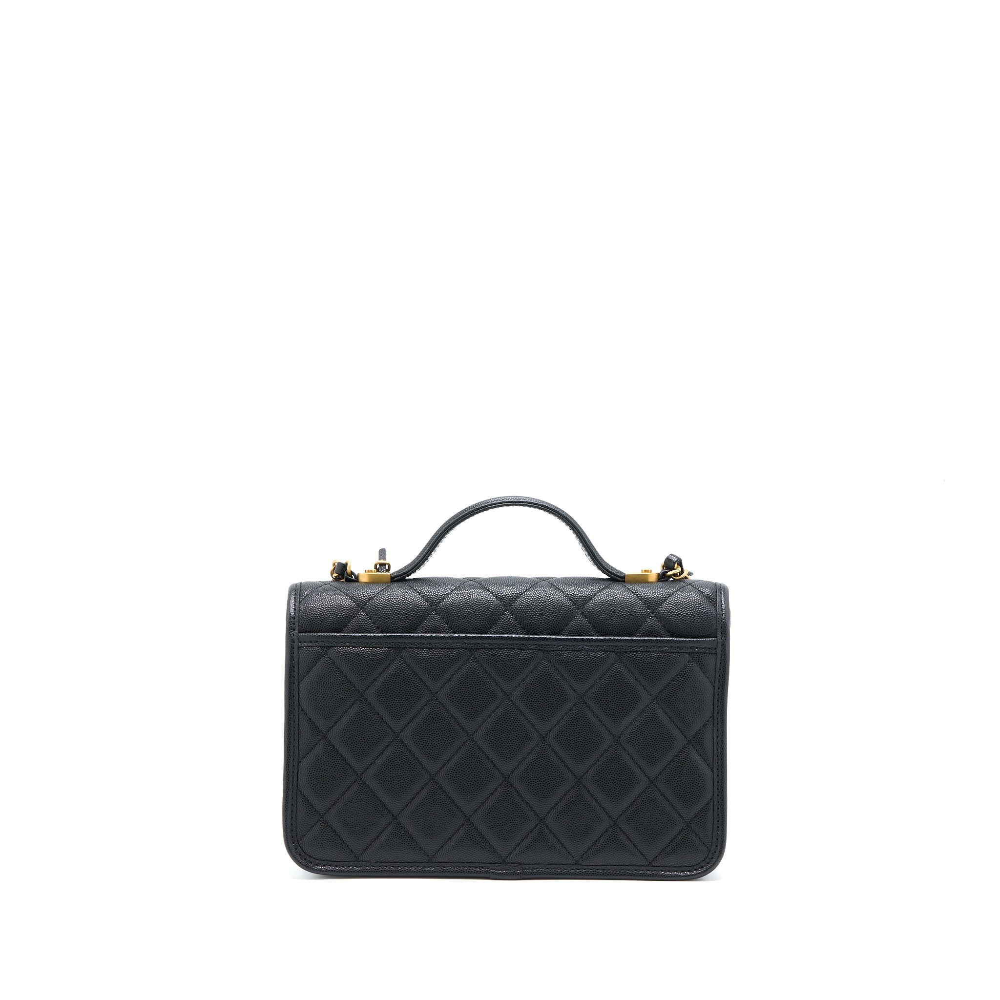 CHANEL 22K TOP HANDLE MESSENGER BAG CAVIAR BLACK BRUSHED GHW (MICROCHIP)