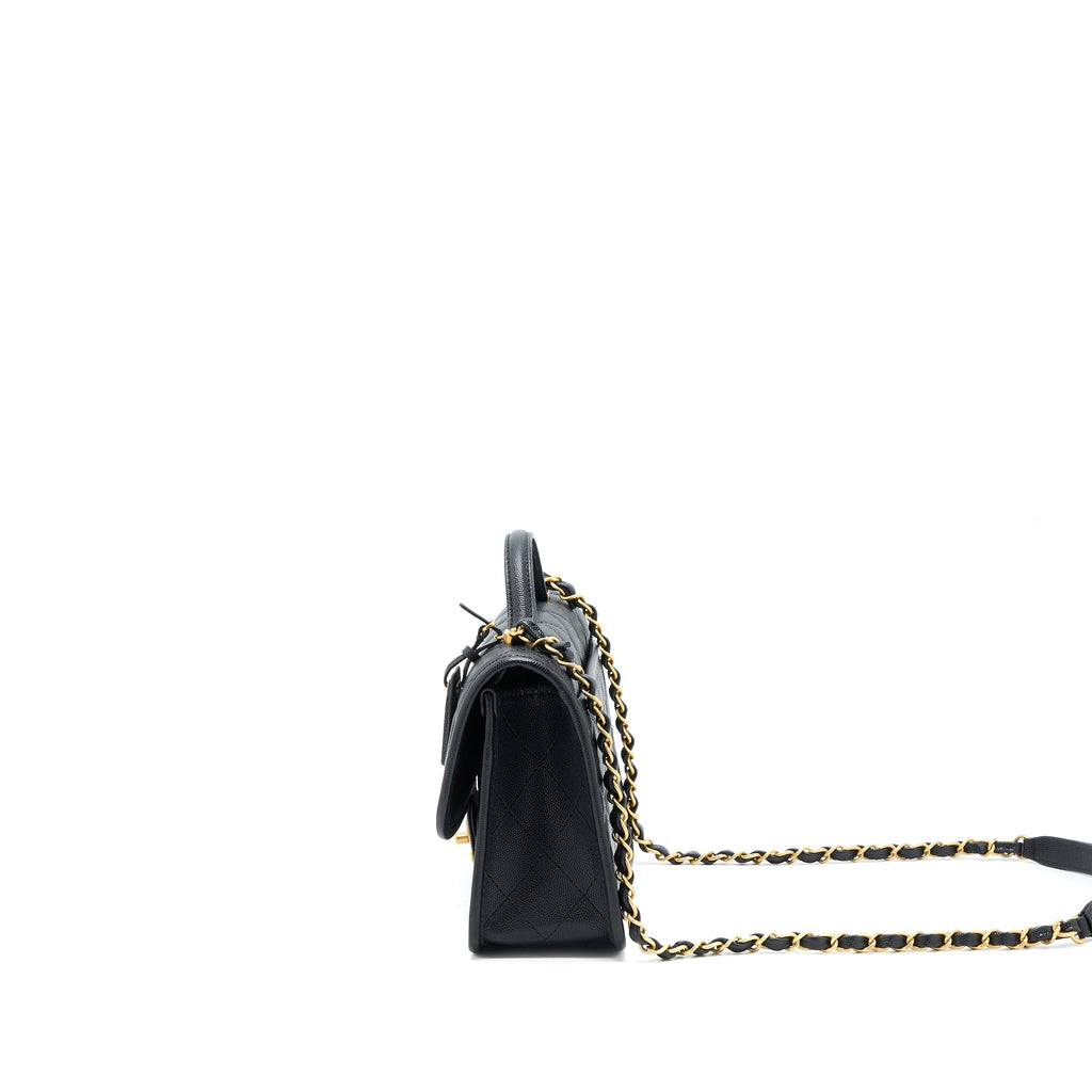 CHANEL 22K TOP HANDLE MESSENGER BAG CAVIAR BLACK BRUSHED GHW (MICROCHIP)