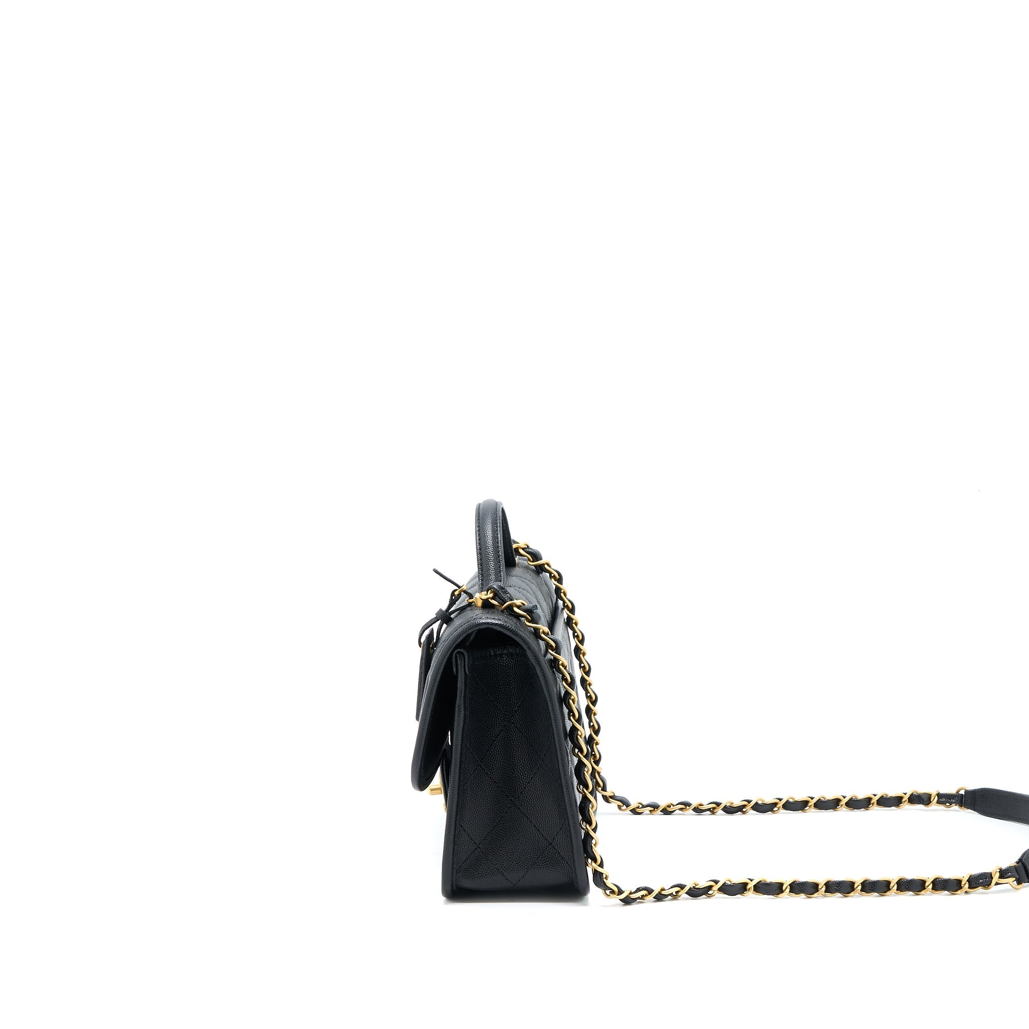 CHANEL 22K TOP HANDLE MESSENGER BAG CAVIAR BLACK BRUSHED GHW (MICROCHIP)
